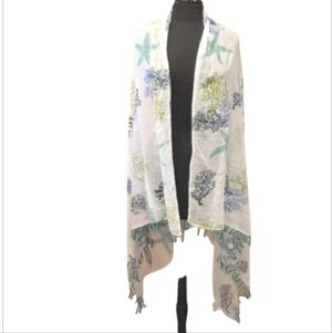 Coastal Vacation Wrap Camomilla Cotton Lightweight Starfish Coral Print Scarf